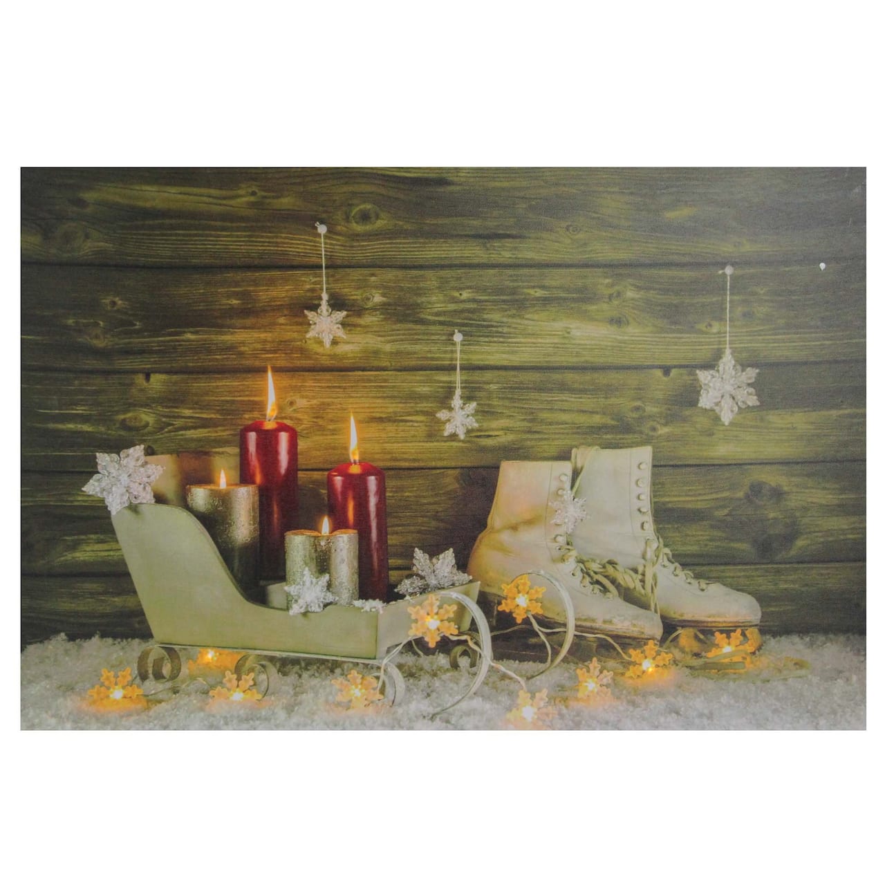 Christmas Ice Skates & Sleigh LED Lighted Canvas Wall Art